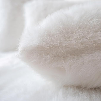 Neelvin Cream White Faux Fur Cozy Fluffy Double-Sided Decorative Throw Pillow Covers 24x24 inch Set of 2,Velvet Pillowcase Cushion Case for Sofa Couch