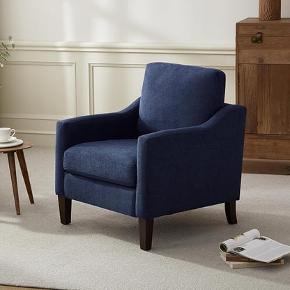 VKNOW Mid Century Modern Accent Chairs Set of 2, Upholstered Living Room Chairs Armchair for Bedroom, Comfy Reading Accent Chairs with Wood Legs for Living Room, Navy Blue
