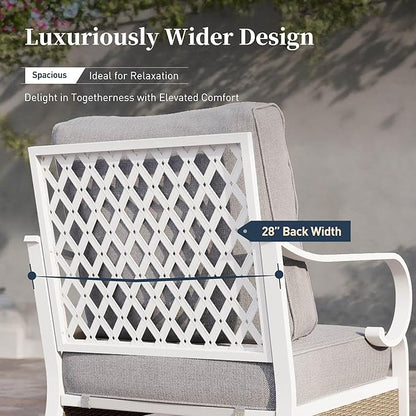 6 Piece Metal Outdoor Patio Furniture Set, Patio Conversation Sets 1 3-Seater Sofa, 4 Single Sofa with 5.75" Extra Thick Cushion and Coffee Table, White Frame Backyard Furniture, Gray