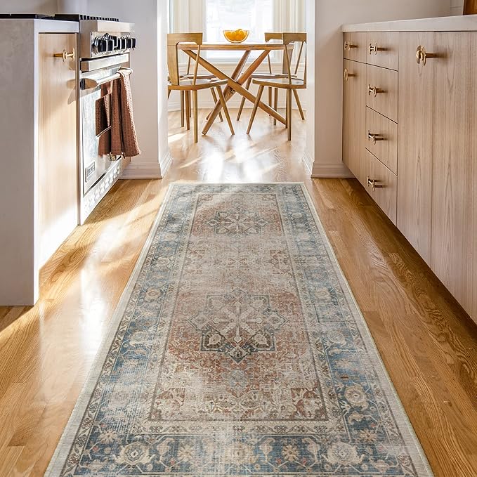 RUGGABLE Washable Vintage Area Rug – Kamran Coral 9x12, Stain-Resistant, Non-Slip – Large Machine Washable Rugs for Living Room, Bedroom, Hallway, Entryway & Office–with Standard Pad