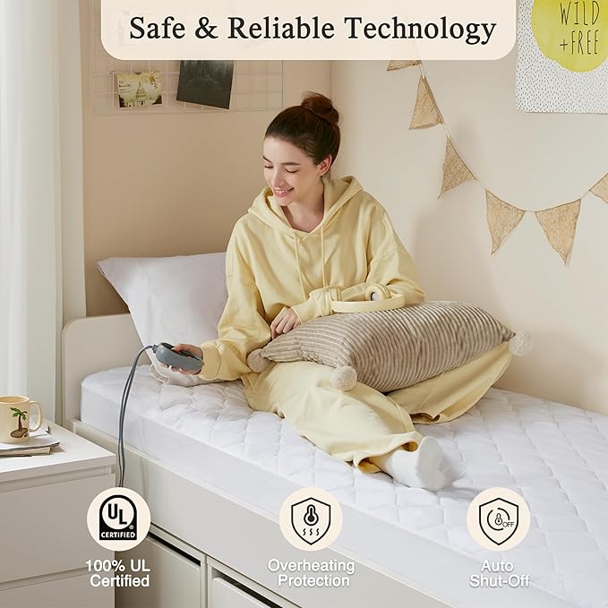 Beautyrest 3M Scotchgard Heated Mattress Pad - Electric Bed Warmer with 5 Heat Settings, 10 Hr Auto Shut Off Timer, All Around Elastic Deep Pocket, UL Certified, Machine Washable, White Full