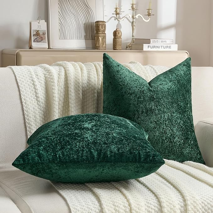 FUTEI Christmas Dark Green Flannel Throw Pillow Covers 26x26 Inch Set of 2,Soft Dimensional Textured Euro Pillow Shams,Modern Home Decor for Couch Living Room