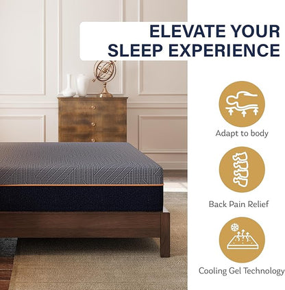 MLILY EGOHOME 12 Inch Twin XL Mattress, Copper Gel Cooling Memory Foam Mattress for Back Pain Relief,Therapeutic Mattress Bed in a Box, Made in USA, CertiPUR-US Certified, 38x80x12 Black