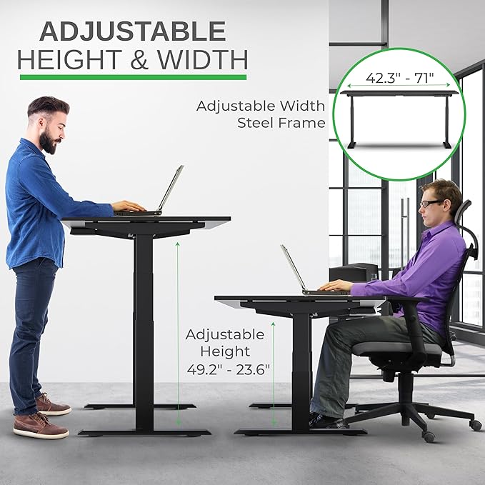 Rise Up Electric Standing Desk Adjustable Height 24-49" Dual Motor One Piece 60x30 Bamboo Large Standing Desk, Sit Stand Desk Rising Desk Home Office