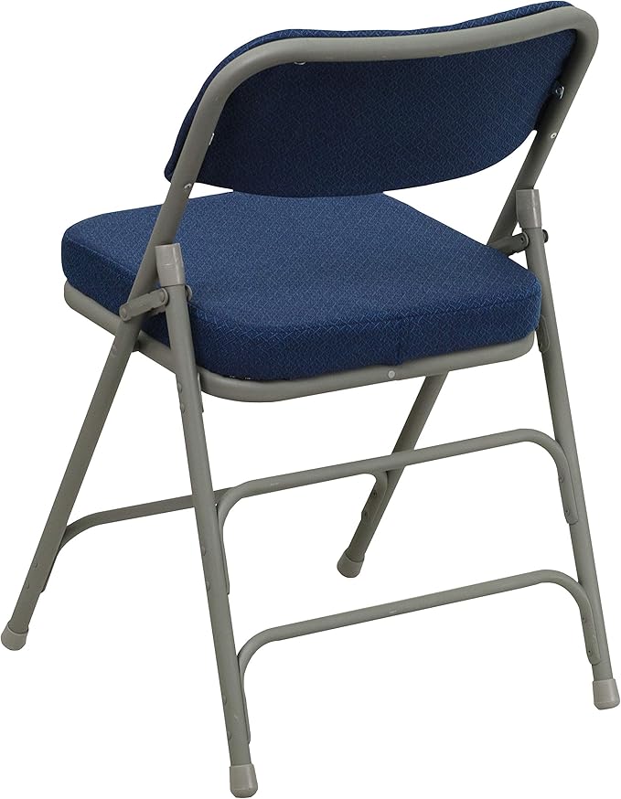 Flash Furniture HERCULES Series Premium Curved Triple Braced & Double Hinged Navy Fabric Metal Folding Chair