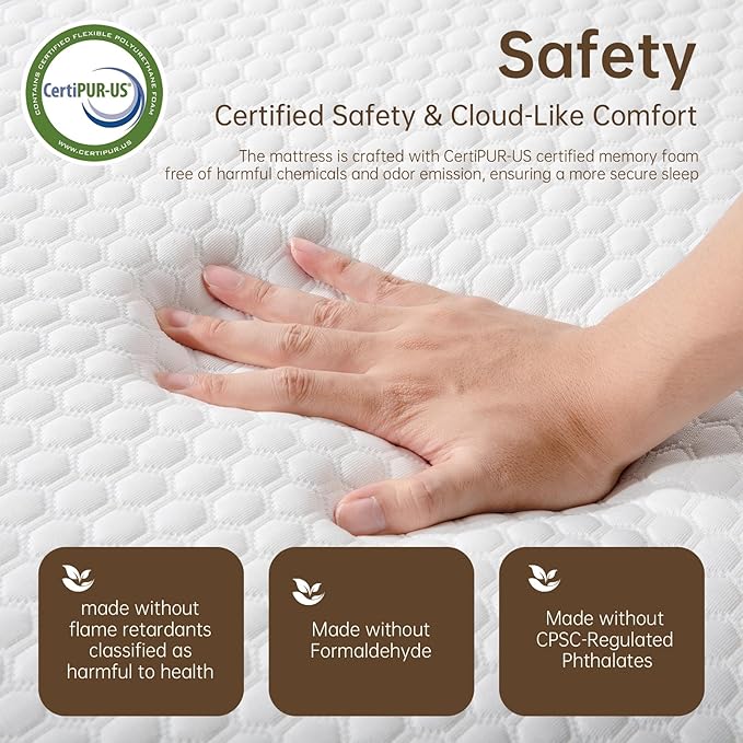 TFD Twin Memory Foam Mattress New Version Cool Gel Infused Medium Firm Zoned Pressure Relief for Cooling Sleep Fiberglass Free CertiPUR-US Certified Washable Removable Cover 5 Inch (White)