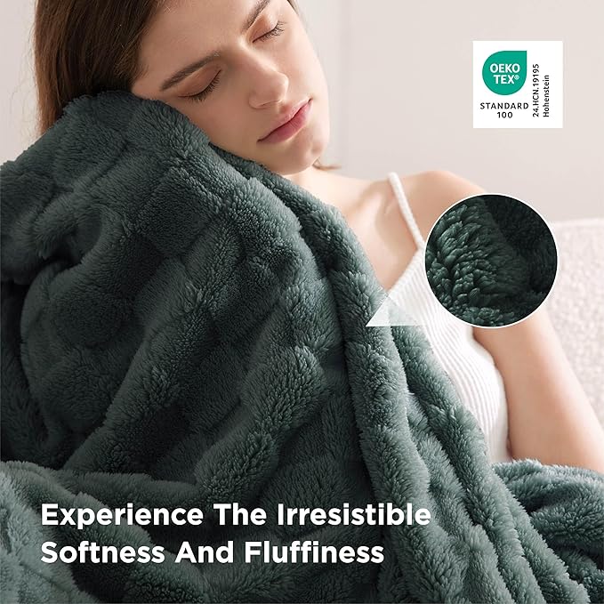 Bedsure GentleSoft Blankets Queen Size for Bed - Super Soft Cozy Blanket for Women Men Girls, Large Fuzzy Fleece Throw for Bedroom Decor, Dark Green, 90x90 Inches