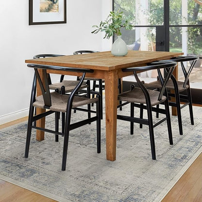 RUGGABLE Washable Vintage Area Rug – Kamran Blue Quartz 6x9, Stain-Resistant, Non-Slip – Medium Machine Washable Rugs for Living Room, Bedroom, Hallway, Entryway & Office–with Standard Pad