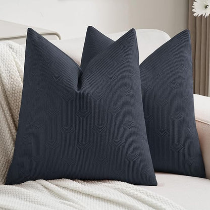 FUTEI Navy Blue Chenille Decorative Throw Pillow Covers 26x26 Inch Set of 2,Soft Cozy Striped Geometric Patterns Euro Pillow Shams,Modern Home Decor for Couch Bed Living Room
