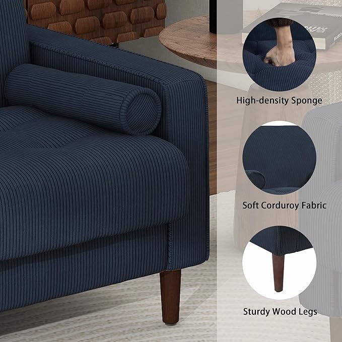 Oversized Accent Chair Set of 2, Corduroy Fabric Mid Century Modern Armchair with Large Seat for Living Room Bedroom Reading