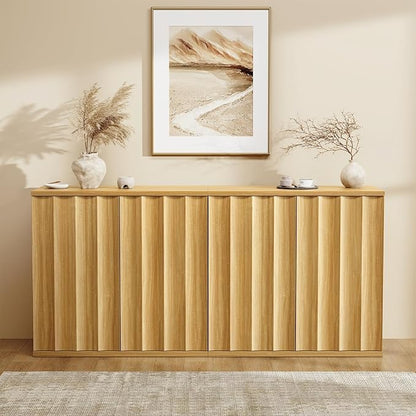Fluted Sideboard Cabinet with Storage, 31.5" Coffee Bar Cabinet, Modern Kitchen Buffet Cabinets with Doors, Entryway Cabinets for Living Room, Kitchen, Coffee Bar, Natural