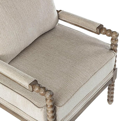 DUHOME Linen Fabric Spindle Accent Chair with Wood Frame,Modern Accent Chairs with Padded Spring Seat and Brushed White Base for Living Room Bedroom Farmhouse Home Office Belcony