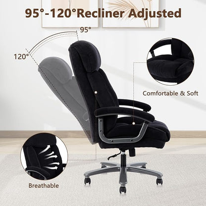 CLATINA Big and Tall Executive Office Chair, Extra Wide Seat, 800 LBS Capacity Heavy Duty Ergonomic Cloth Desk Chair with Wheels and Padded Armrests, High Back Fabric Computer Task Chair, Black