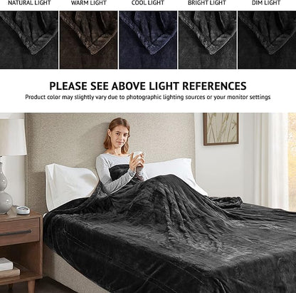 Beautyrest - BR54-0910 Heated Plush Elect Electric Blanket with 20 Heat Level Setting Controllers Equip with Secure Comfort Technology and 10 Hours Auto Shut Off, King: 90x100, Black
