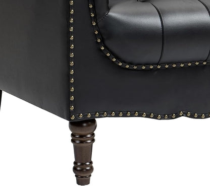 UIXE Faux Leather Accent Chairs Set of 2, Comfy Club Chair Upholstered Armchair for Living Room, Button Tufted Arm Chair Retro Single Sofa Side Reding Seat for Bedroom - Black