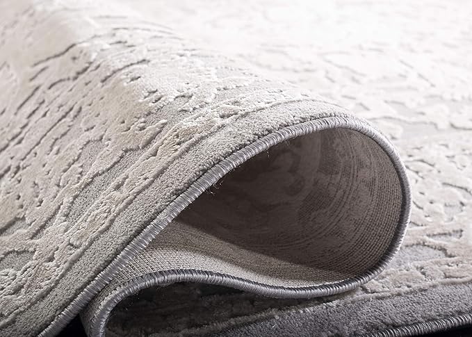 SAFAVIEH Reflection Collection Runner Rug - 2'3" x 8', Light Grey & Cream, Non-Shedding & Easy Cleaning, Ideal for Living Room, Bedroom (RFT665C)