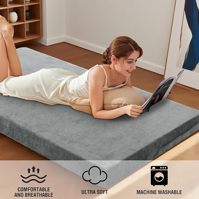 H.VERSAILTEX Twin Size Armless Futon Mattress Covers for Traditional Japanese Futon Mattress Soft Chenille Couch Slipcovers Floor Mats Sofa Protector Zippered Sleeper Sofa Cover,Grey