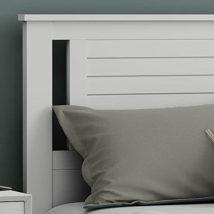 Serene Poplar Wood Queen Size Headboard in White, Modern Farmhouse Panel with Horizontal Scoring, Casual Coastal Style, Easy Assembly, Quality Materials