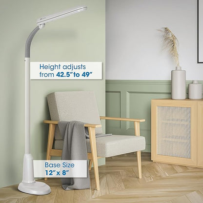OttLite Standing Floor Lamp with Adjustable Neck, Craft Plus - 24w Gooseneck Floor Lamp for Bright Natural Daylight - Modern Home Decor, for Living Room, Sewing, Reading, Bedroom & Office