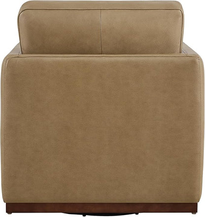 CHITA Genuine Leather Swivel Accent Chair, FSC Certified Mid Century Modern Arm Chair for Living Room and Bedroom, Fully Assembled, Mocha