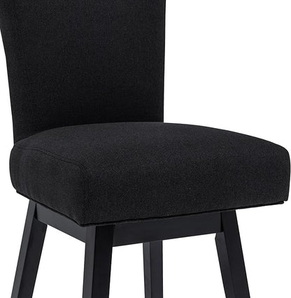 Bar Stools Set of 2, 26 Inch Upholstered Barstools with 15.7" High Back and Footrest, Swivel Counter Height Barstools for Kitchen Island Home Bar Performance Fabric Black