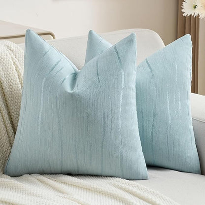 FUTEI Light Blue Chenille Decorative Throw Pillow Covers 20x20 Inch Set of 2,Soft Embossed Striped Textured Cushion Case,Modern Home Decor for Couch Bed Living Room