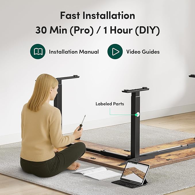 BANTI L-Shaped Standing Desk - 75 x 63 Inch Adjustable Corner Standing Desk with Charging Station - L Shape Sit Stand Table with Memory Controller, Splice Board for Home Office