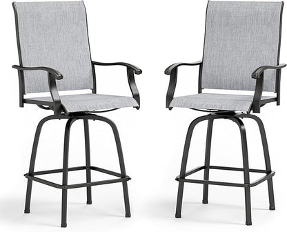 Sophia & William Swivel Bar Stools Set of 2, Bar Height Chairs, Outdoor Bar Chairs, High Top Patio Chairs, Supports 300 lbs (Grey Fabric)