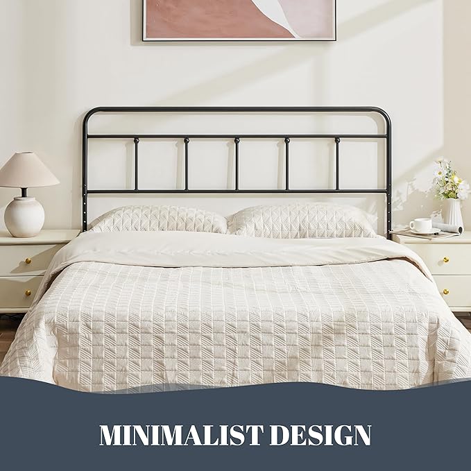 Metal King Size Headboard Only, Sturdy and Durable Iron King Headboard Adjustable Height from 34” to 44”, Victorian Vintage Bed Headboards, Farmhouse Head Board, Bed Frame Mount Black