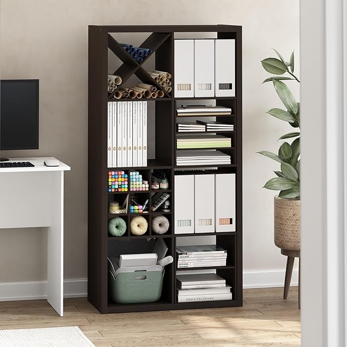 Furinno Cubicle Cube Insert, 9-Compartment Cube Organizer, Shelf Dividers, Fits into Furinno Extra Thick Cubes, for Organizers and Storage, Black Oak (Does not fit IKEA Kallax Shelving)