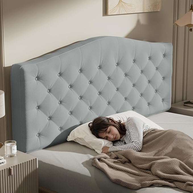 King Headboard Only, Modern Button-Tufted Upholstered Headboard King Size with 4" Thickened High-Density Sponge, Luxury Chenille Fabric, Adjustable Height, Easy Assembly, Grey