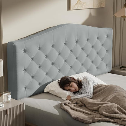 King Headboard Only, Modern Button-Tufted Upholstered Headboard King Size with 4" Thickened High-Density Sponge, Luxury Chenille Fabric, Adjustable Height, Easy Assembly, Grey