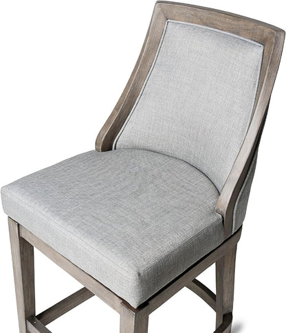 Maven Lane Vienna Counter Stools 26 Inches – Set of 2 – Swivel Stools with Footrests – Grey Solid Wood and Grey Fabric Upholstery – Ideal for Kitchen Islands and Counters