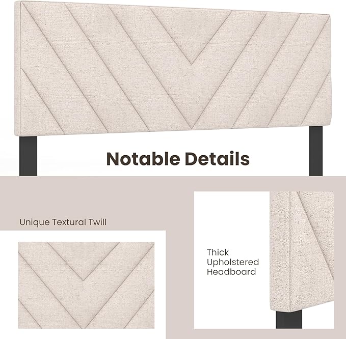 Giantex Linen Upholstered Headboard, Adjustable Width Button Tufted Headboard Only with Solid Wood Legs, Attach Frame, Rectangular Headboard for Queen Full Size Bed, Beige