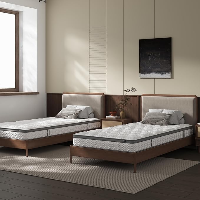 8 Inch Twin Mattress, Foam & Bonnell Springs Hybrid Mattresses, Fiberglass Free - No Odor - 365 Night Trial