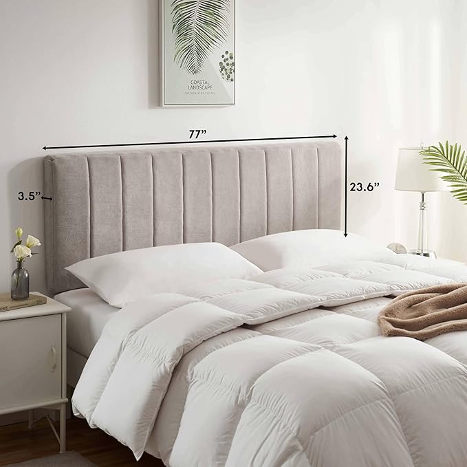 Hearth & Harbor Upholstered King Headboard - Easy Assemble Channel Stitched Headboard King Size Bed - Wall Mounted Headboards with 3D Soundproof Wall Panels Peel & Stick Floating Headboards, Silver