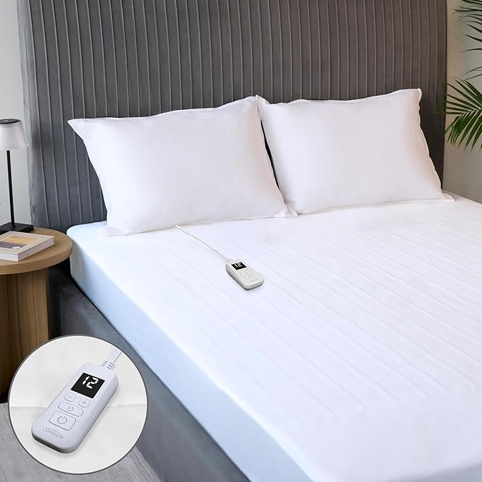 Sunbeam Electric Heated Mattress Pad Soft Cozy Fabric Fast Heating 12 Heat Settings 12-Hour Auto Shut-Off Deep Pocket Skirt Machine Washable Full 75" x 54"