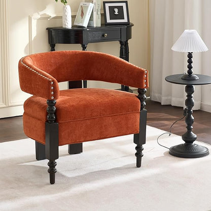 LOULENS Barrel Accent Chairs Set of 2, Vintage Chenille Upholstered Lounge Chair with Solid Wood Legs, Comfy Leisure Side Armchair for Living Room, Bedroom, Reading Nook, Corner, Orange