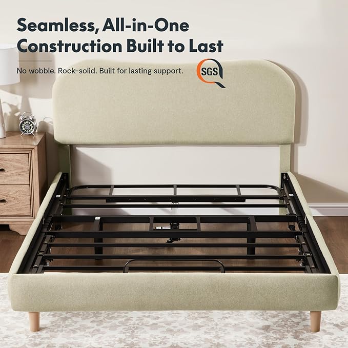 FLEXISPOT Queen All-in-One Adjustable Bed with 8" Gel Memory Foam Mattress, Linen Upholstered Bed Frame, Head & Foot Incline, Adjustable Headboard, 10-Year Warranty, Sage