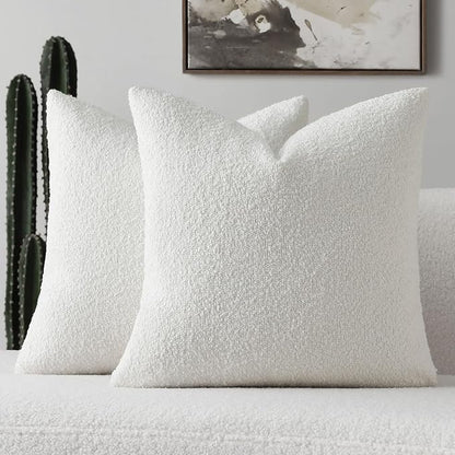 FUTEI Christmas Pack of 2 White Decorative Throw Pillow Covers 18x18 Inch Soft Cozy Solid Boucle Textured Cushion Case,Modern Home Decor for Couch Bed Living Room