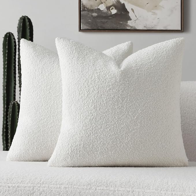 FUTEI Christmas Pack of 2 White Decorative Throw Pillow Covers 26x26 Inch Soft Cozy Solid Boucle Textured Euro Pillow Shams,Modern Home Decor for Couch Bed Living Room