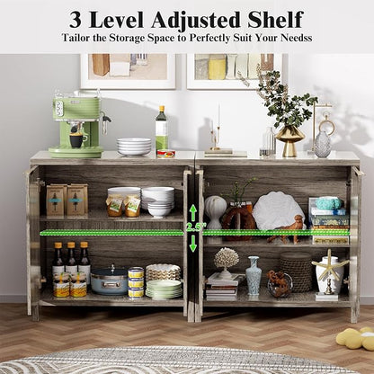 Sideboard Buffet Cabinet Set of 2, 31" Fluted Storage Cabinet with 2 Doors and Adjustable Shelves, Modern Sideboard Console Table for Living Room,Entryway,Dinning Room,Kitchen-Grey