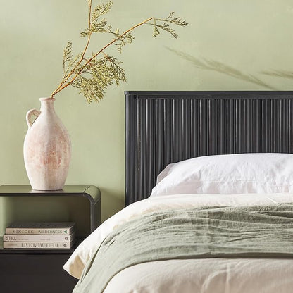 Walker Edison King Modern Reeded Headboard Solid Wood Bed, King Size, Black