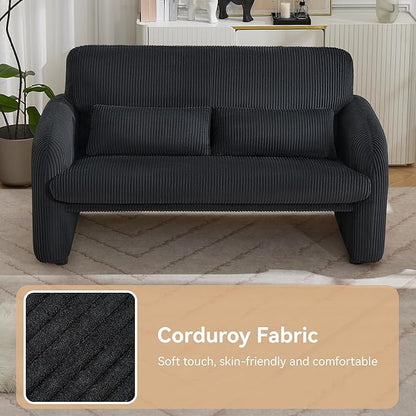 Corduroy Accent Living Room Sets, Modern Upholstered Love Seat with 2 Accent Chairs, Wide Comfy Leisure Chair Sets for Bedroom, Office, Black