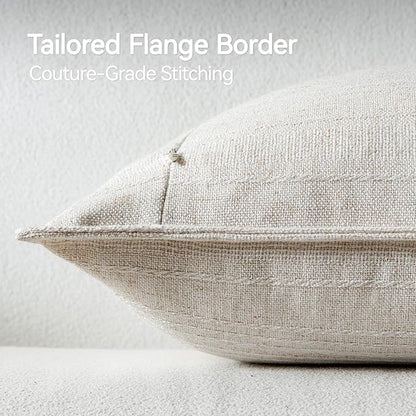 a moment Linen Pillow Covers Set of 2,Boho Farmhouse Throw Pillowcases Neutral Textured Decorative Covers for Couch Sofa Bed, Soft Linen Blend Accent Case Cushion Christmas Home Decor 18"x18"Ivory