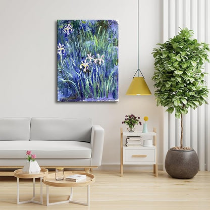 Wieco Art Large Canvas Print Wall Art Irises by Claude Monet Oil Paintings Reproduction Landscape Pictures Artwork on Canvas Art for Living Room Decorations and Wall Decor