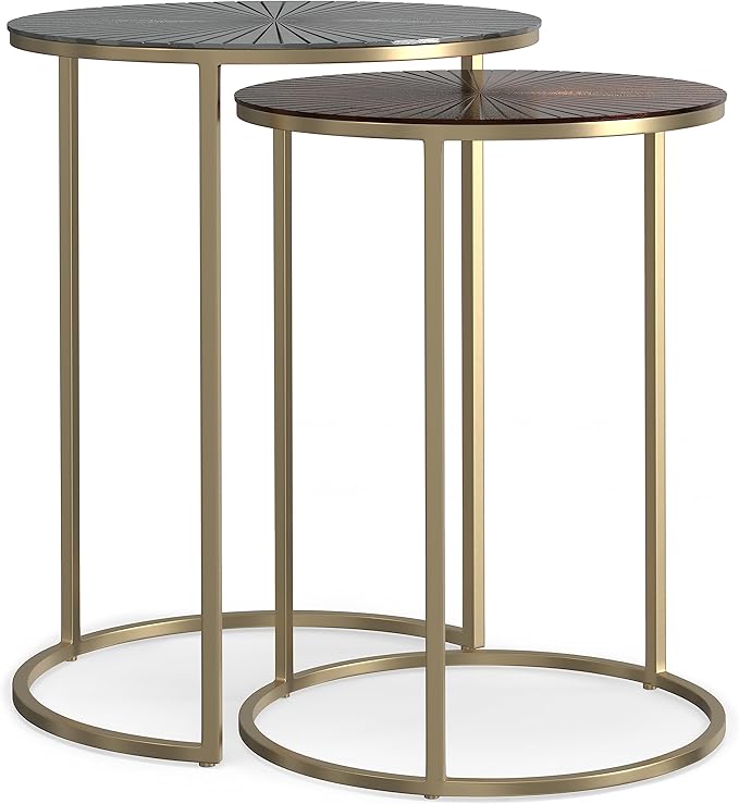 SIMPLIHOME Drake Contemporary 18 inch Wide Metal Nesting table in Antique Nickel, Antique Copper, Fully Assembled for the Living Room and Bedroom