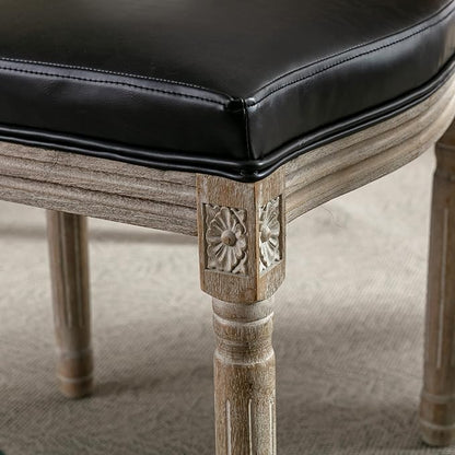 Farmhouse Leather Dining Room Chairs Set of 2 French Dining Chairs with Round Rattan Back French Bistro Chairs for Dining Room/Living Room/Kitchen/Restaurant, Black