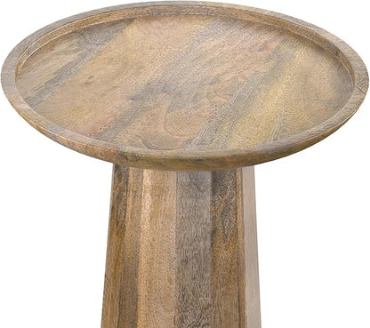 SIMPLIHOME Dayton Solid Mango Wood 13 Inch Wide Round Contemporary Wooden Accent Table in Natural, Fully Assembled, for The Living Room and Bedroom