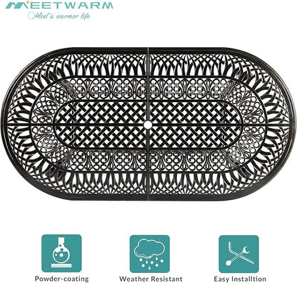 MEETWARM 9-Piece Outdoor Patio Dining Set, All-Weather Cast Aluminum Patio Conversation Set with 8 Cushioned Swivel Rocker Chairs for Backyard Garden Deck, 1 Oval Table, 2" Umbrella Hole